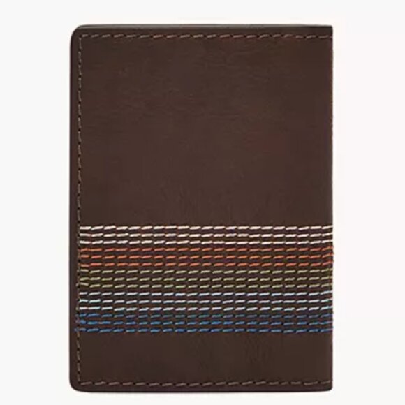 FOSSIL Brown Cillian Card Case Bifold Wallet w/ MultiColor Stripes, NWT ✨ - Picture 2 of 3